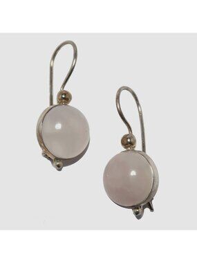 Rose Quartz Earrings Romantic Gems Sterling Silver Round Cabochon Dangle Jewelry